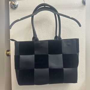 Matte black and velvet black checkered over the shoulder purse